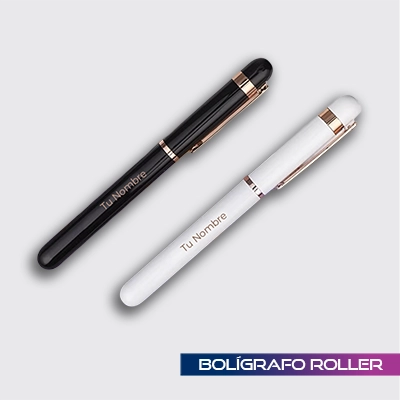 Dos bolígrafos roller personalizados de colores diferentes
