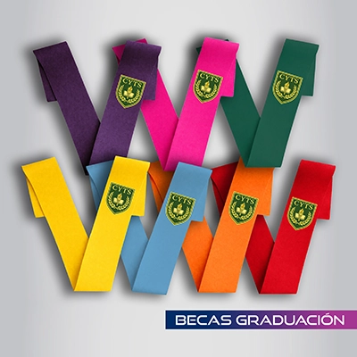 Becas graduación de varios colores personalizadas con un escudo