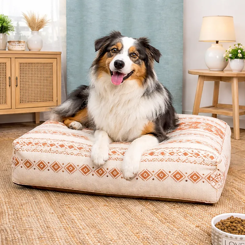 Cama acolchada para mascotas con opción de personalización en la parte superior